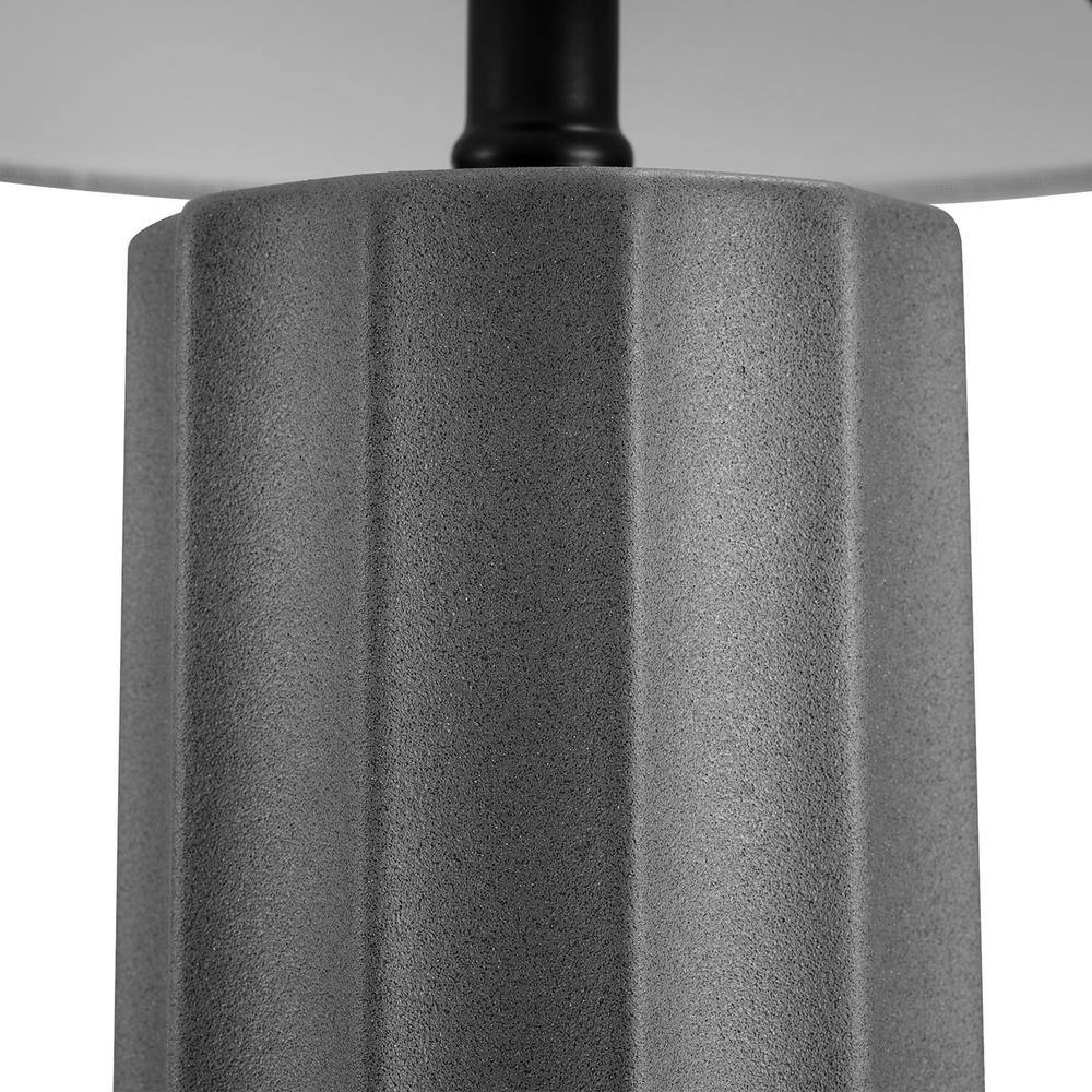 20" Dark Gray Concrete Table Lamp with White Linen Shade