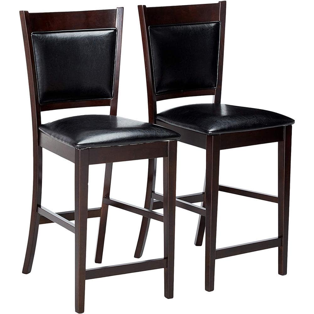 Espresso Brown Leather-Like Vinyl Counter Height Chair Set of 2