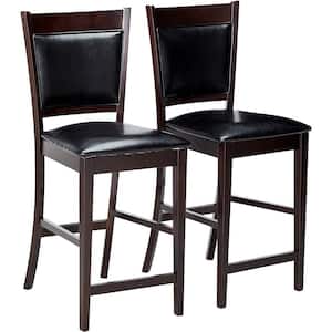 Espresso Brown 39.75 in. H Counter Height Chair Vinyl Padded Seat and Back (Set of 2)