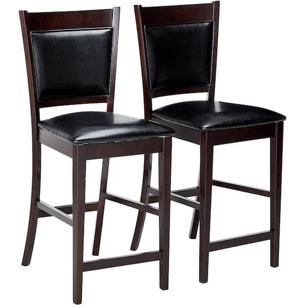 Benjara Espresso Brown 39.75 in. H Counter Height Chair Vinyl Padded Seat and Back (Set of 2)