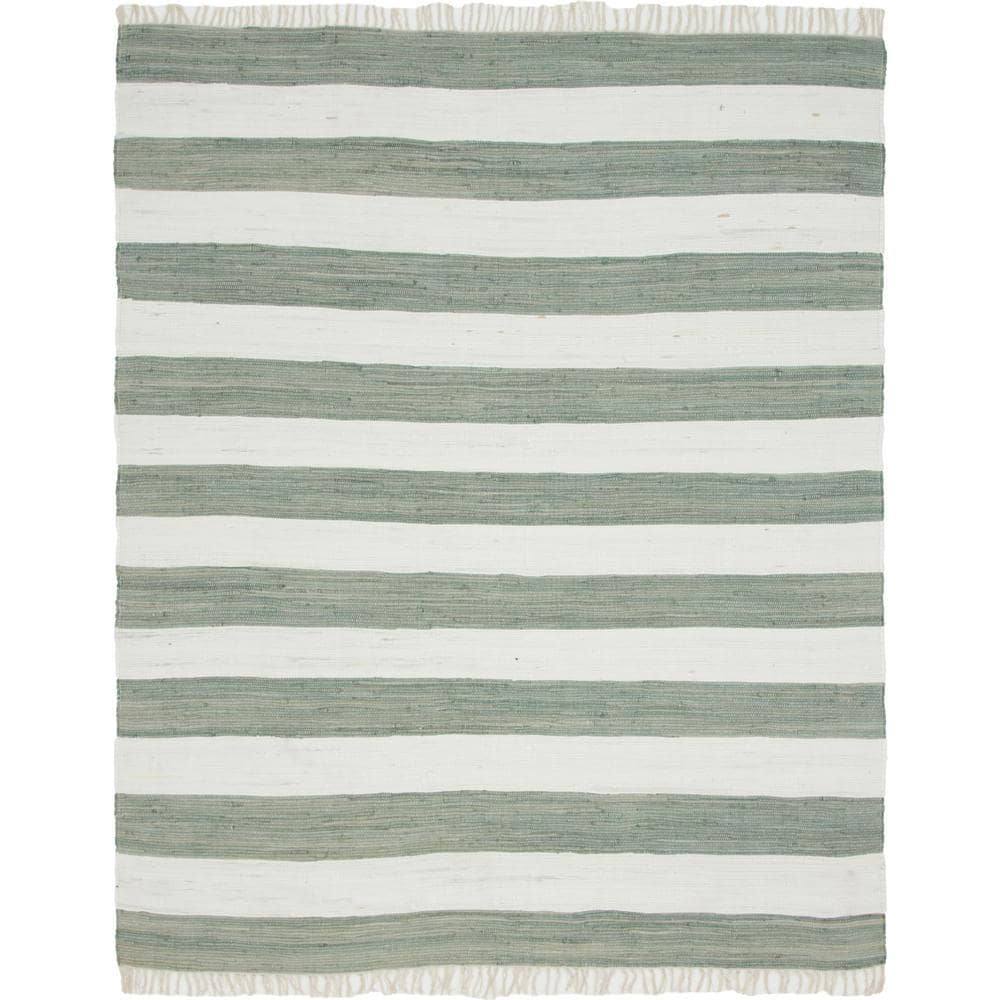 Handmade Gray Stripe Braided 8' x 10' Area Rug with Fringe