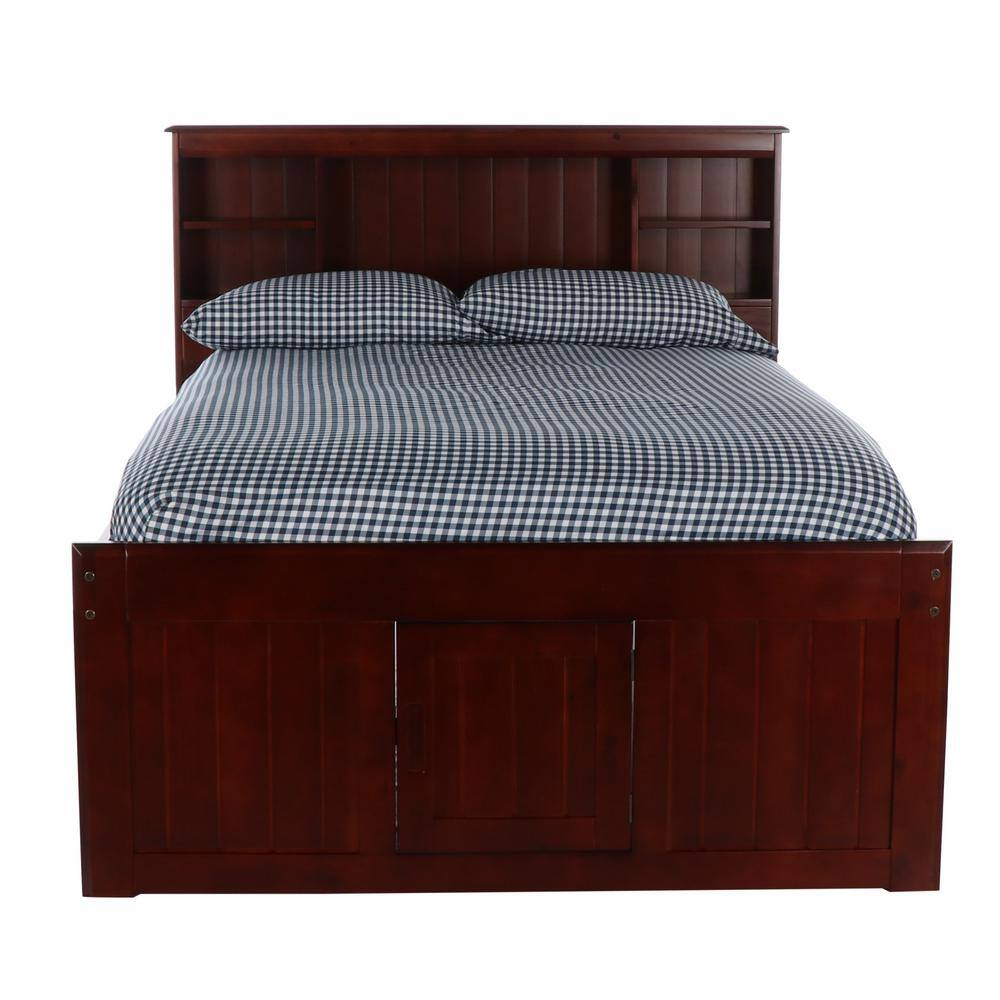 Rich Merlot Solid Pine Full Captain's Bookcase Bed with Storage Drawers