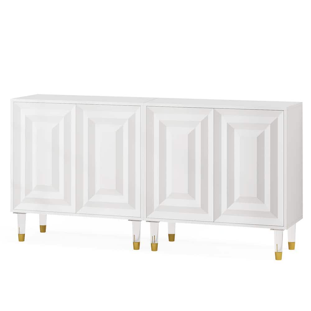 63" White High-Gloss Modern Sideboard Buffet with Acrylic Legs