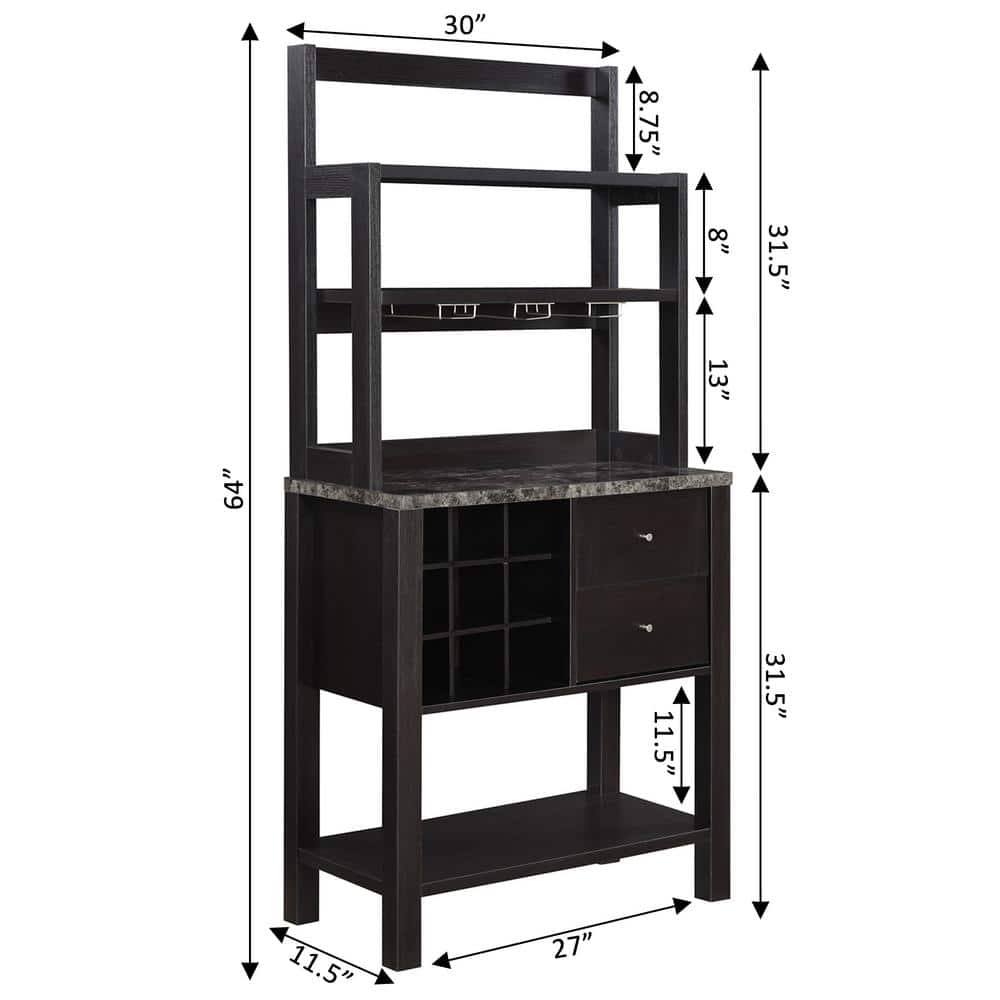 Modern Espresso Serving Bar with Dark Faux Marble Top