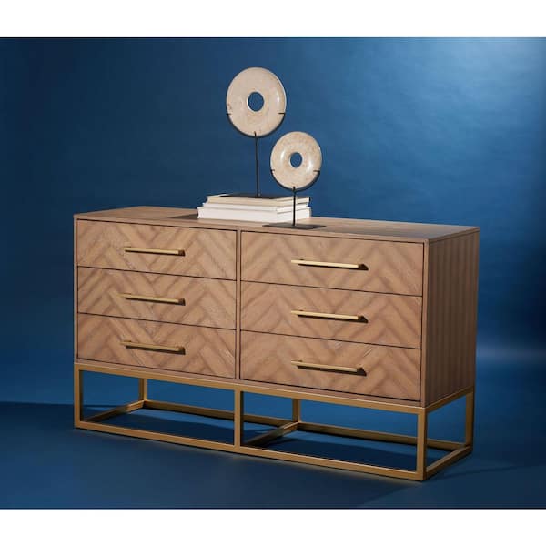 golden oak 6 drawer dresser SAFAVIEH Estelle Rustic Oak/Gold 6 Drawer 56 in. Wide Dresser SFV2105D
