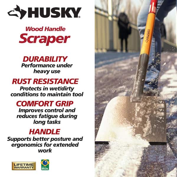 Husky 26 in. Dual Tine Poly Rake, 47 in. Carbon Steel Ice Scraper