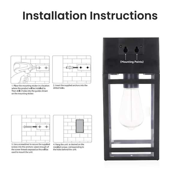 122 Lumens Solar Outdoor Black Wall Light Lantern Integrated LED with Dual Lighting Modes