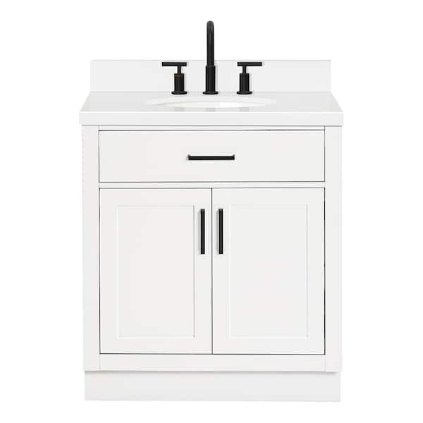 Hepburn 30 in. W x 22 in. D x 36 in. H Bath Vanity in White with White Pure Quartz Vanity Top with White Basin