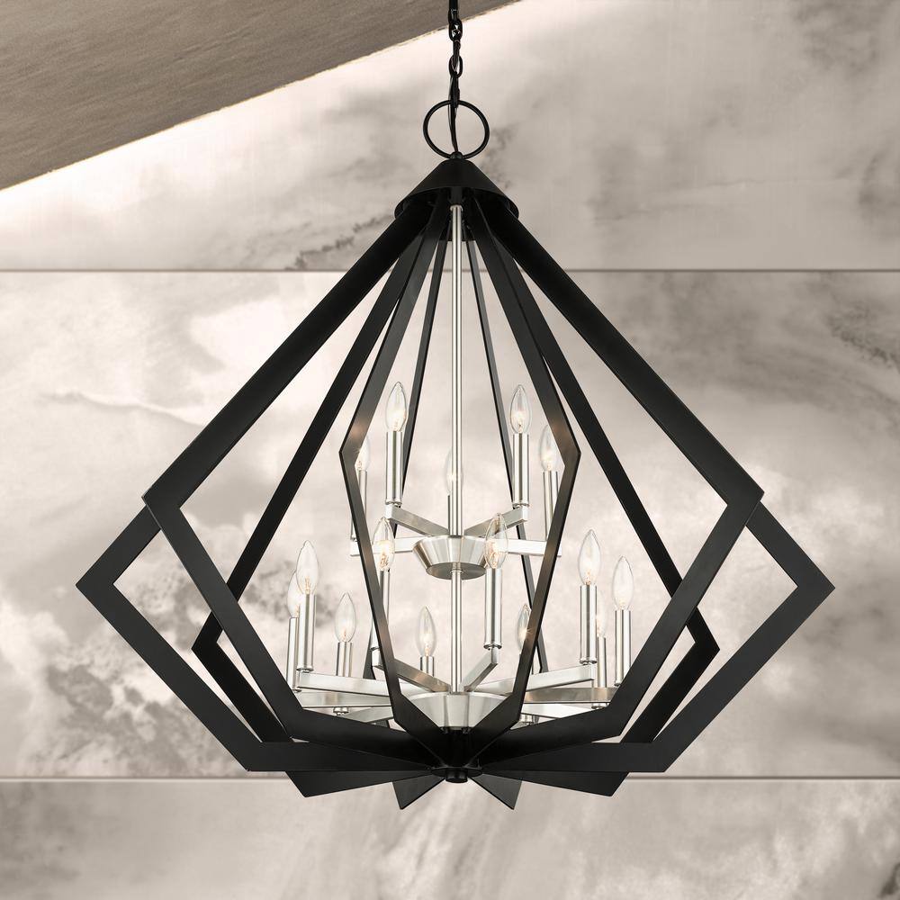 Black Industrial 15-Light 2-Tier Foyer Chandelier