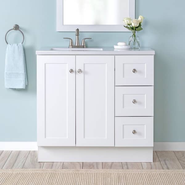 Bannister 37 in. Single Sink White Bath Vanity with Granite-Look Colorpoint White Cultured Marble Top (Assembled)