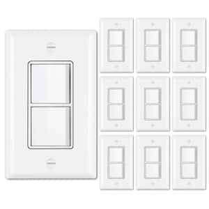 15A, Double On/Off Rocker Light Switch Single Pole Combination Interrupter with Wall plate in White - (10-Pack)