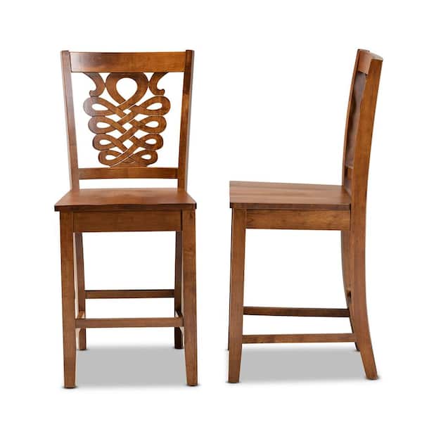 Baxton Studio Gervais 42.5 in. Walnut Brown Low Back Wood Counter Height Bar Stool