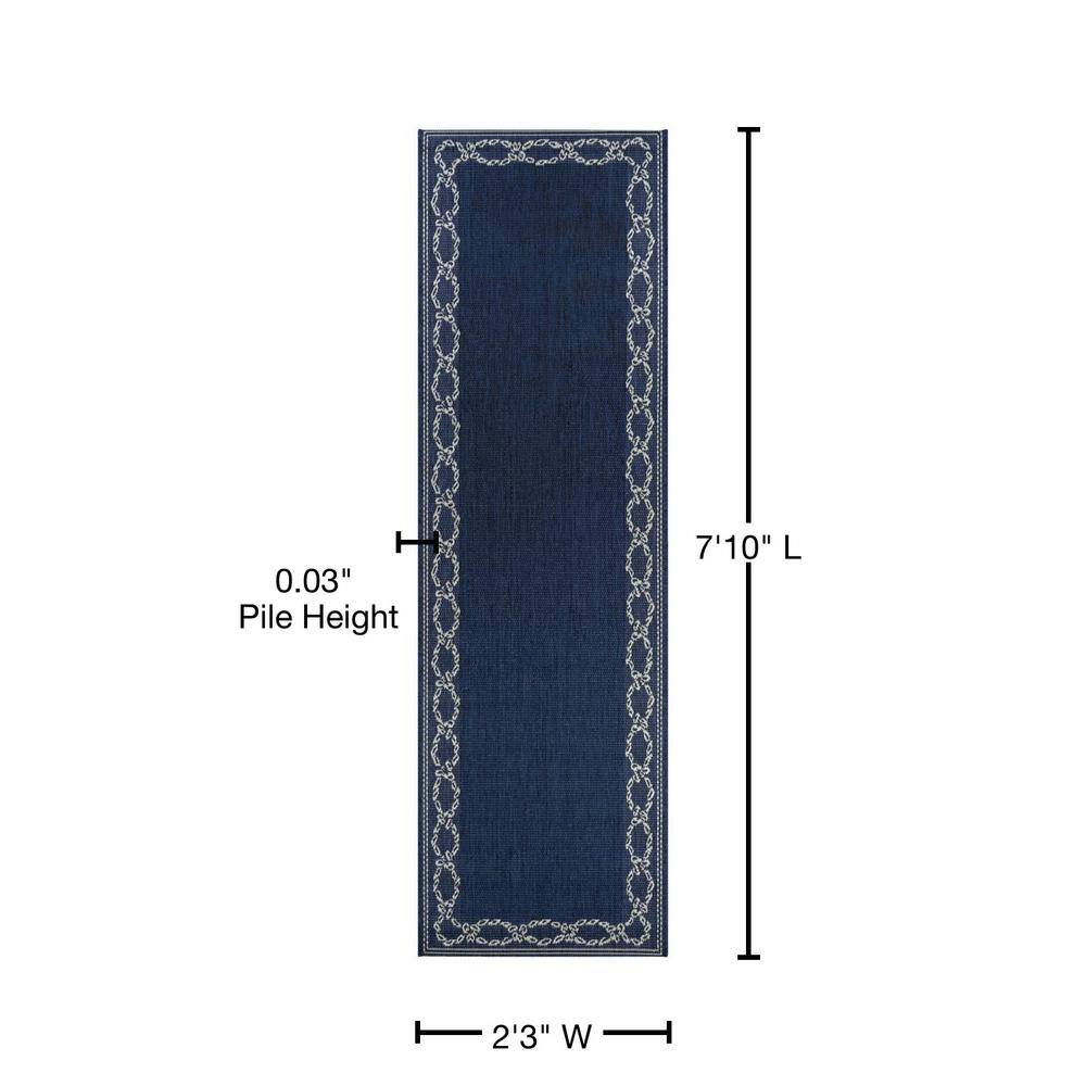 Indigo and Ivory Rope Knot Flat Woven Runner Rug 2'3" x 7'10"