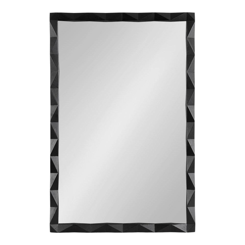 Endicott Black Geometric Faceted Wood Framed Vanity Mirror 24" x 36"