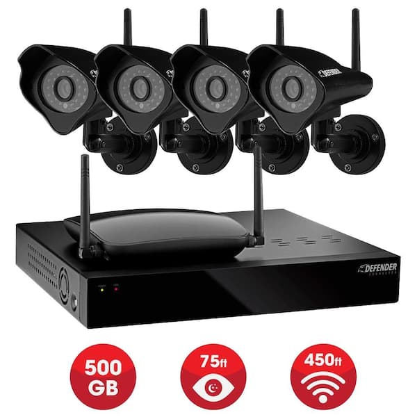 Defender Connected Wireless 4-Channel Surveillance System with 500GB Hard Drive and 4 Wireless 520 TVL Cameras-DISCONTINUED