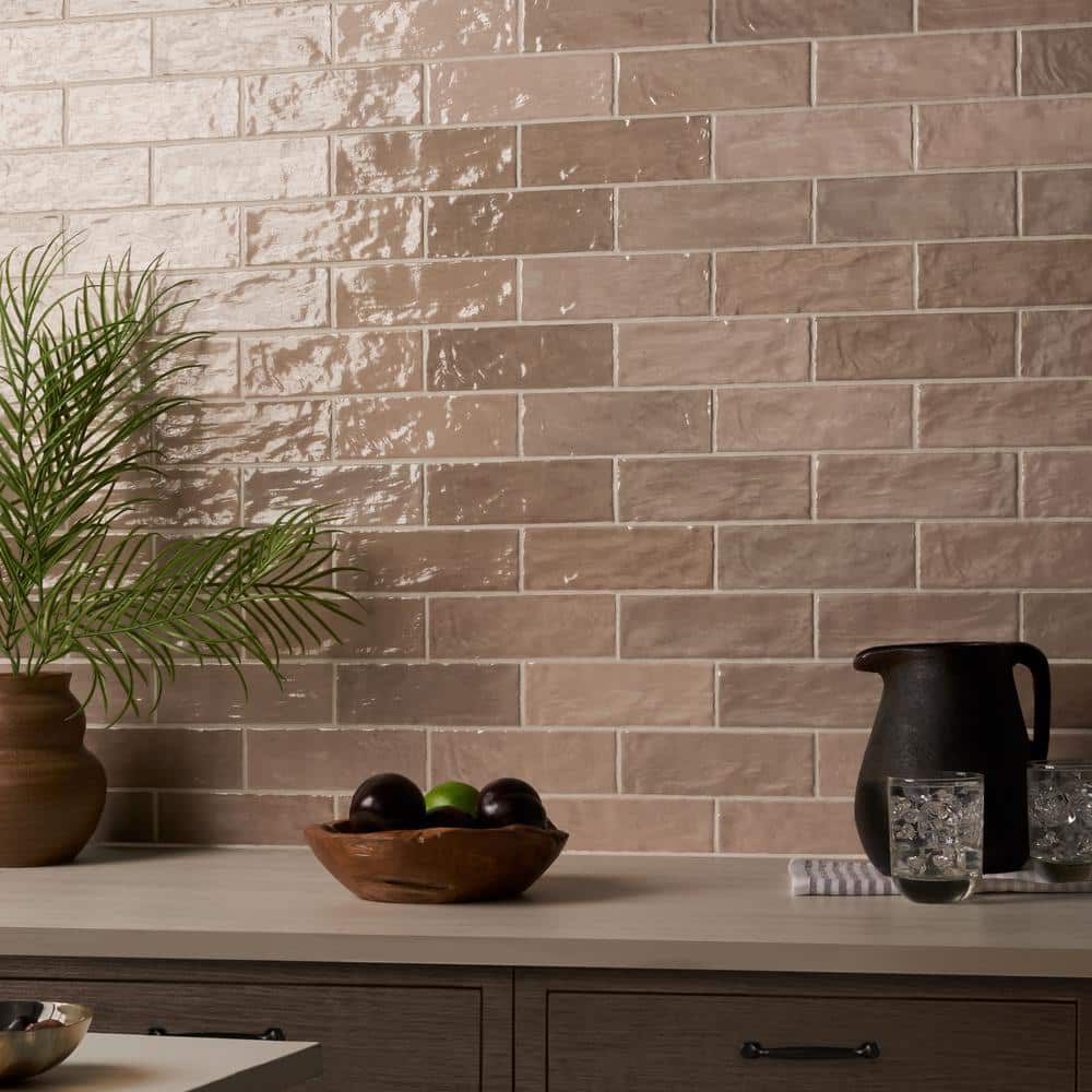 Karma 3" x 8" Brown Glazed Ceramic Subway Wall Tile