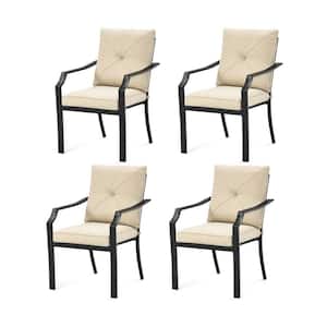 Outdoor Metal Dining Chair with Beige Cushions and Rustproof Steel Frame, Removable Cushions (4-Pack)