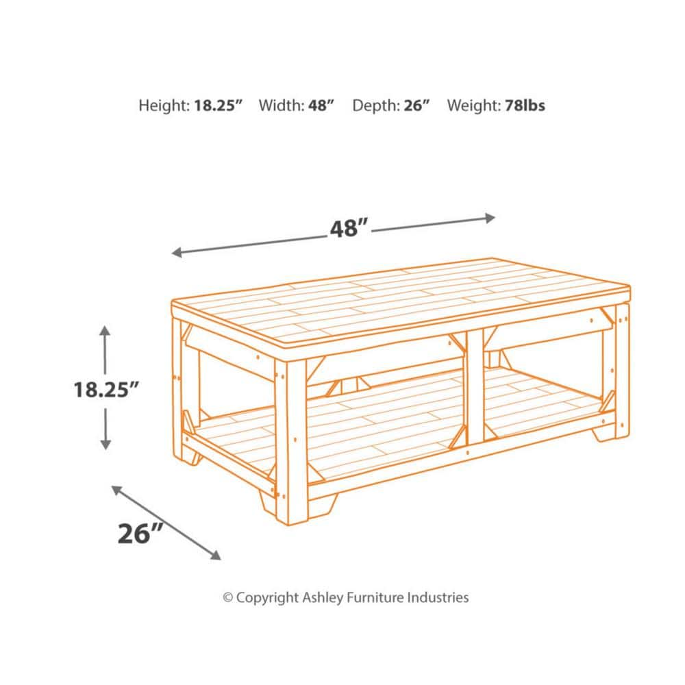 White Pine Wood Rectangular Lift-Top Coffee Table