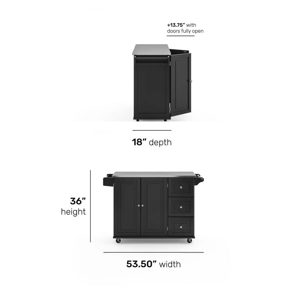 Stainless Steel Top Rectangular Kitchen Cart with Spice Rack and Storage, Black