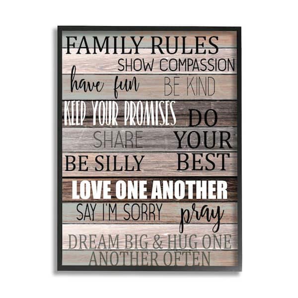 Stupell Industries "Family Rules Text Fun Wood Grain Rustic Tan Teal" by Kimberly Allen Framed Typography Wall Art Print 16 in. x 20 in.