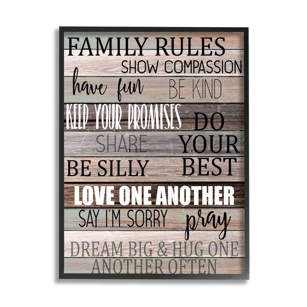 Family Rules Text Fun Wood Grain Rustic Tan Teal by Kimberly Allen Framed Typography Wall Art Print 24 in. x 30 in. price history on PriceWatchPro