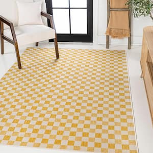 Aimee Traditional Cottage Checkerboard Yellow/Cream 3 ft. x 5 ft. Indoor/Outdoor Area Rug