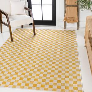 Aimee Traditional Cottage Checkerboard Yellow/Cream 8 ft. x 10 ft. Indoor/Outdoor Area Rug