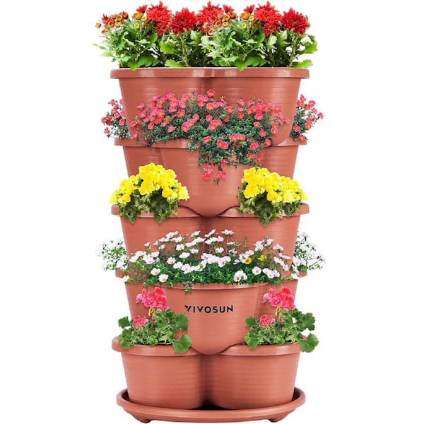 Modern 12.5 in. L x 12.5 in. W x 24 in. H Indoor Brown Plastic Vertical Planter 5-Tier (1-Pack)