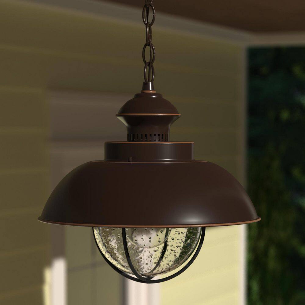 Harwich Burnished Bronze 10" Outdoor Pendant Light with Seeded Glass