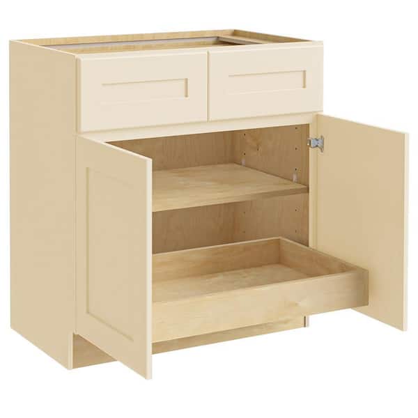 Home Decorators Collection Newport 33 in. W x 24 in. D x 34.5 in. H Assembled Plywood Base Kitchen Cabinet in Blended Cream with 1ROT Soft Close