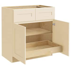 Newport Cream Painted Plywood Shaker Assembled Base Kitchen Cabinet 1 ROT Soft Close 33 in W x 24 in D x 34.5 in H