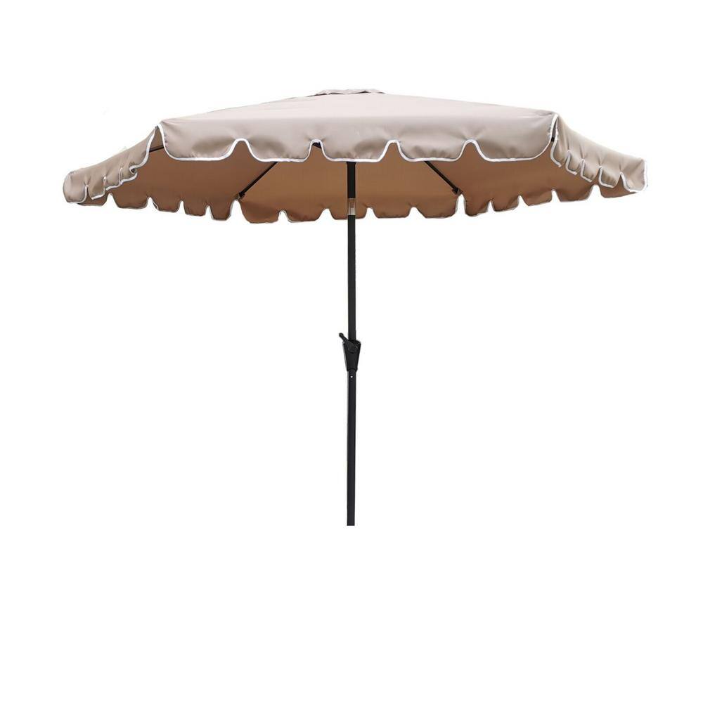 9 ft. Scalloped Market Patio Umbrella In Taupe