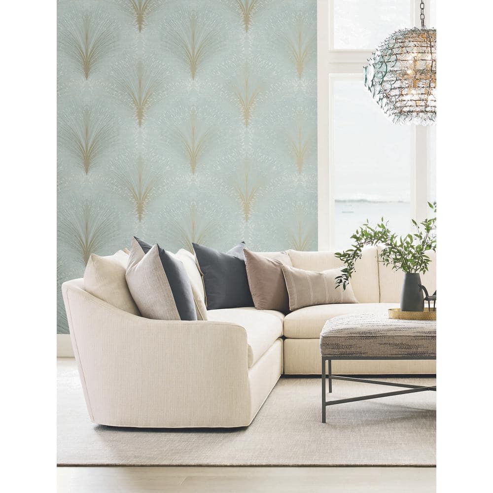 Sage Green and Gold Papyrus Plume Wallpaper Roll