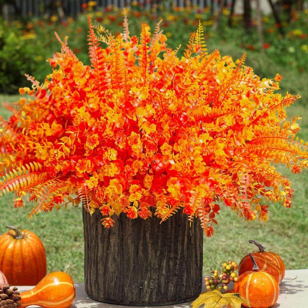 14.1 in. Orange Artificial Fake Fall Mums Flowers LINBQ113 - The