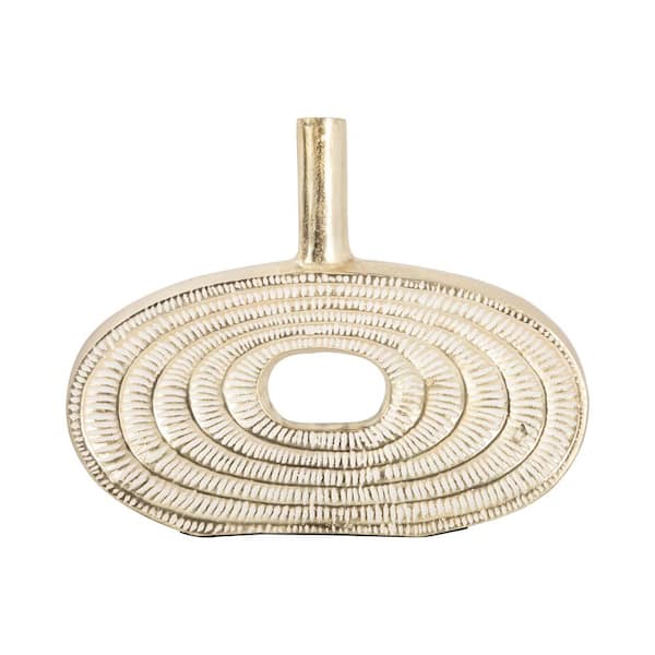 Liv & Skye 12 in. Gold Metal Round Tribal Cut-Out Decorative Vase