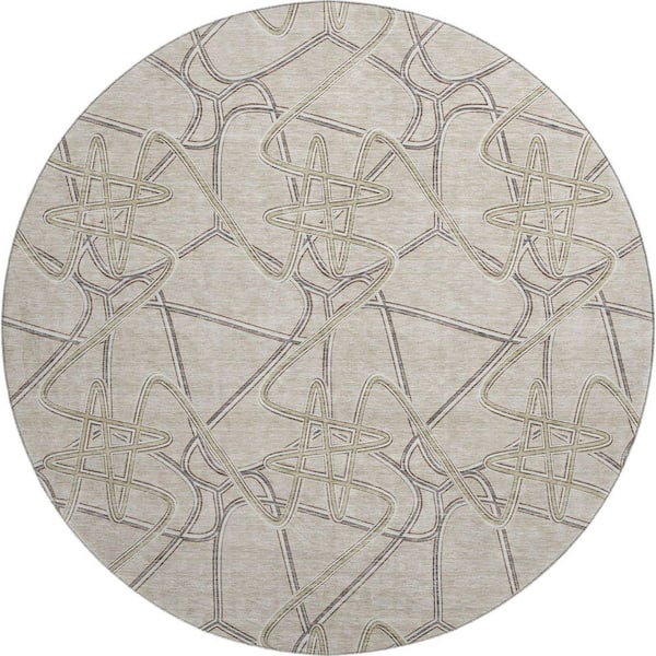 Addison Rugs Mayfield Premium Machine Washable Abstract AMF947 Putty 8 ft. x 8 ft. Round Rug