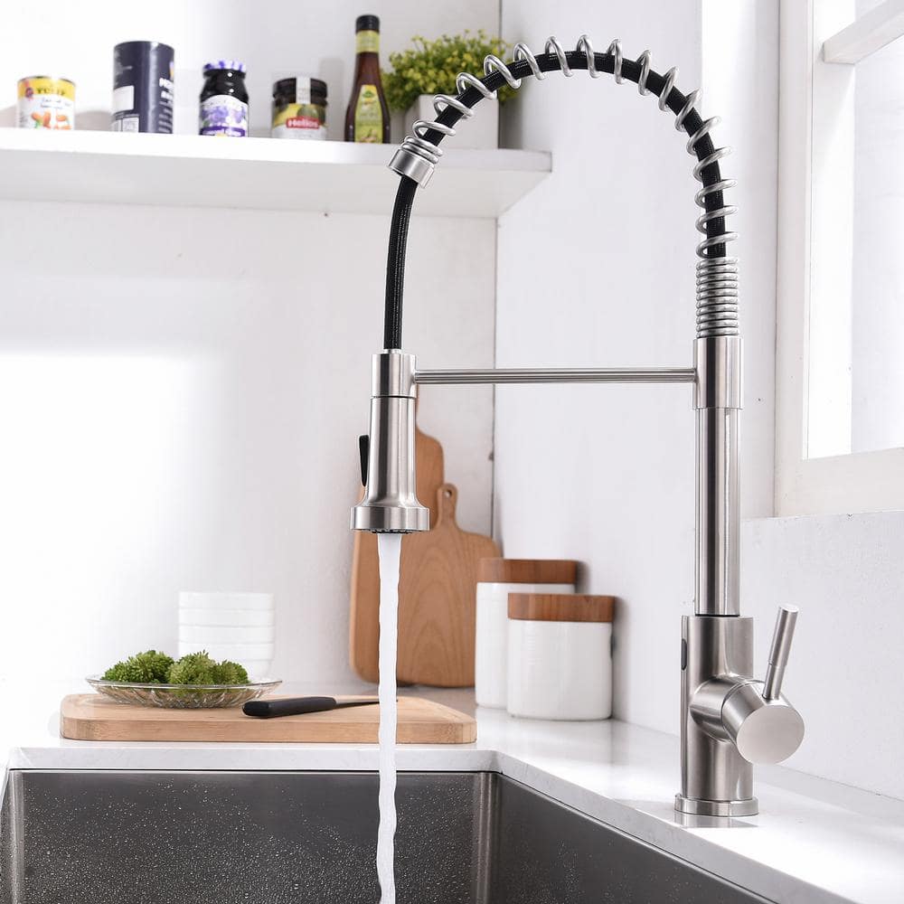 Brushed Nickel Touchless Pull-Down Kitchen Faucet with Spray