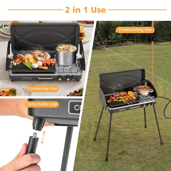 Costway 2-in-1 Portable Propane Grill 2 Burner Camping Gas Stove with  Removable Leg Black NP10678DK - The Home Depot
