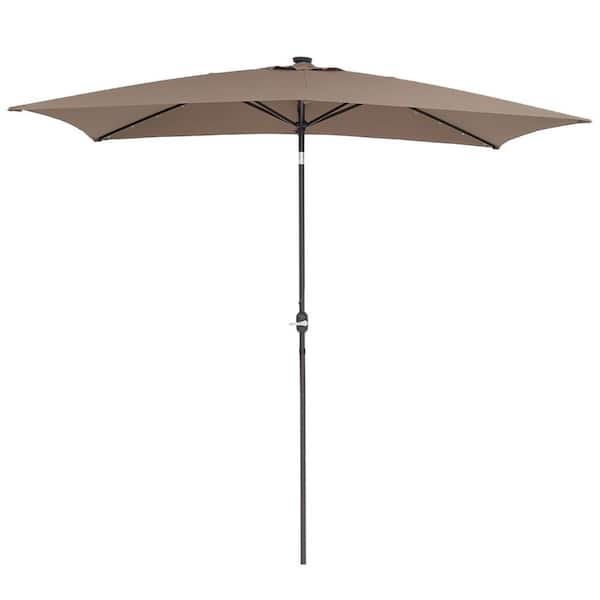 Unbranded 6.5 ft. x 10 ft. Steel Market Patio Umbrellas with Solar Lights and Tilt Button Umbrella in Brown