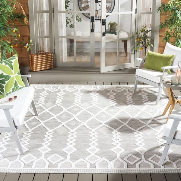 Cabana Gray/Ivory 6 ft. x 6 ft. High-Low Aztec Square Indoor/Outdoor Area Rug
