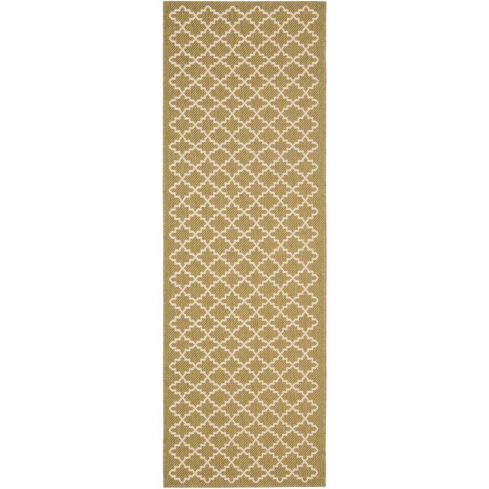 Green and Beige Polypropylene Indoor/Outdoor Rug, 2'-3" x 6'-7"