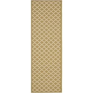 Courtyard Green/Beige 2 ft. x 7 ft. Geometric Indoor/Outdoor Patio  Runner Rug