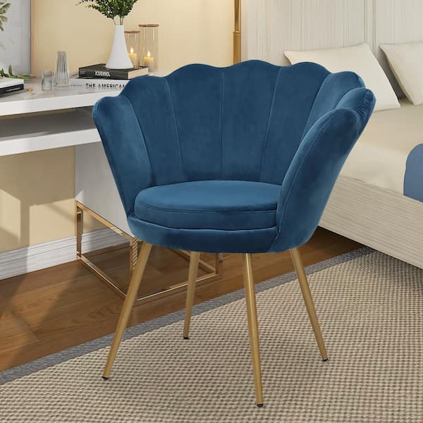 Maypex Navy Blue Velvet Upholstery Accent Armchair with Golden Metal Legs