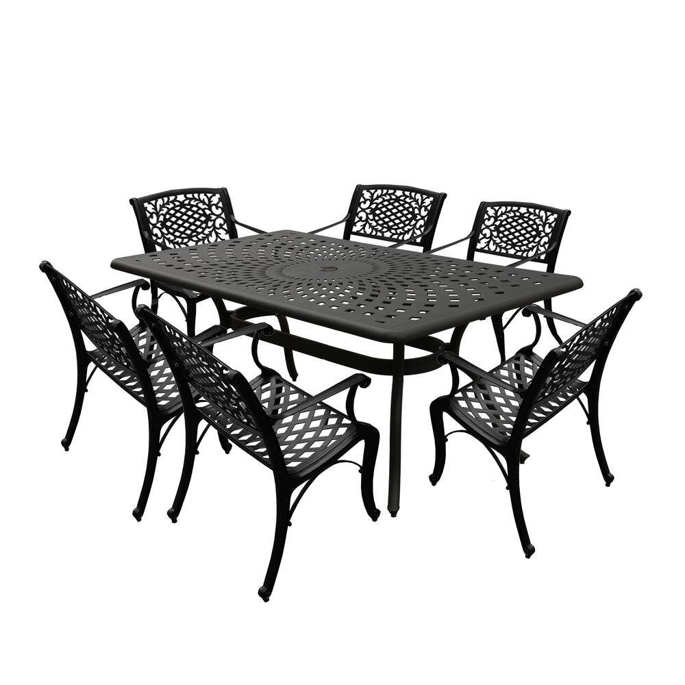 Black 7-Piece Aluminum Rectangular Mesh Outdoor Dining Set with 6-Chairs price history on PriceWatchPro