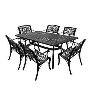 Black 7-Piece Aluminum Rectangular Mesh Outdoor Dining Set with 6-Chairs