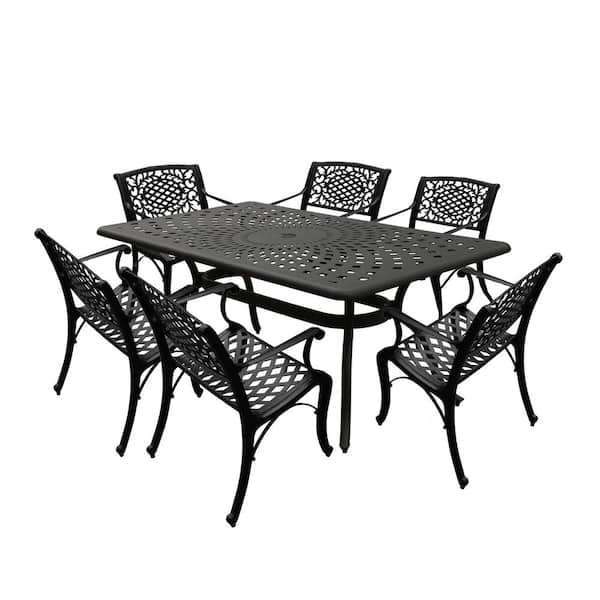 Oakland Living Black 7-Piece Aluminum Rectangular Mesh Outdoor Dining Set with 6-Chairs