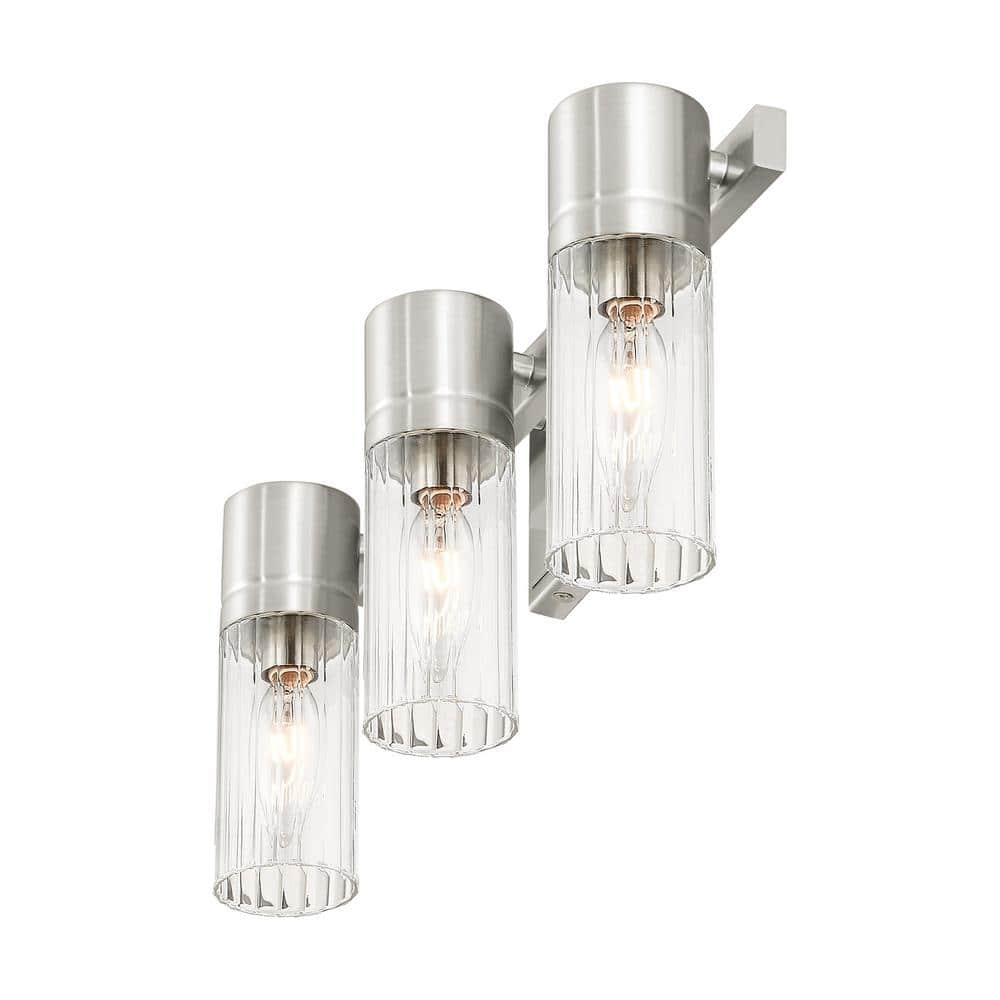 Midtown Brushed Nickel 3-Light Vanity with Clear Fluted Glass