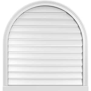 34 in. x 36 in. Round Top White PVC Paintable Gable Louver Vent Functional