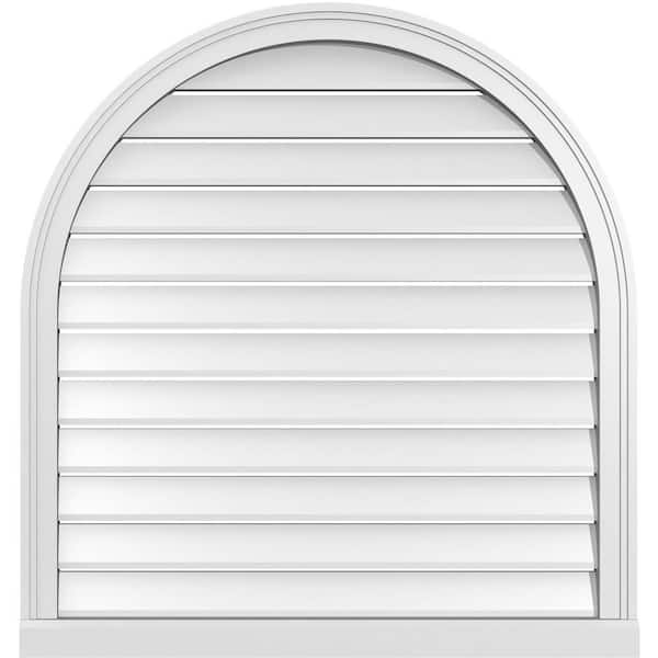 Ekena Millwork 34 in. x 36 in. Round Top White PVC Paintable Gable Louver Vent Functional