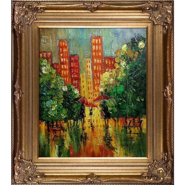 ArtistBe "Rain, in The City Reproduction with Renaissance Bronze" by Justyna Kopania FramedOil Painting 30 in. x 34 in.